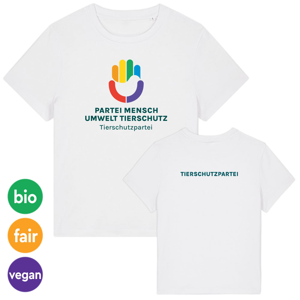 T-Shirt »Logo + TIERSCHUTZPARTEI« femininer Schnitt XS weiß