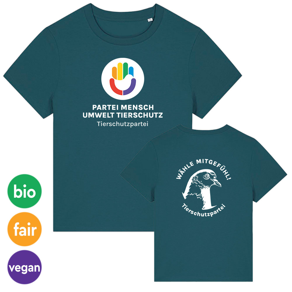 T-Shirt »Logo + Taube« femininer Schnitt XS petrol