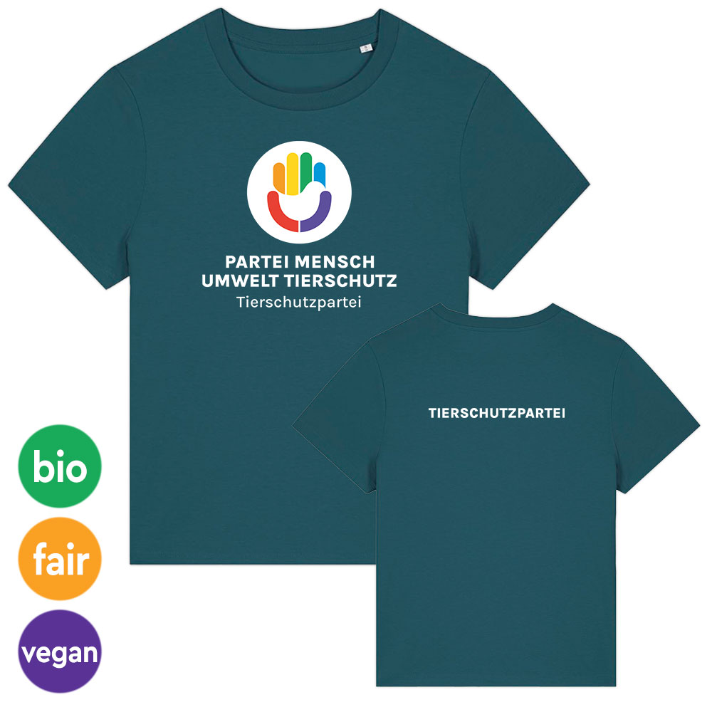 T-Shirt »Logo + TIERSCHUTZPARTEI« femininer Schnitt XS petrol