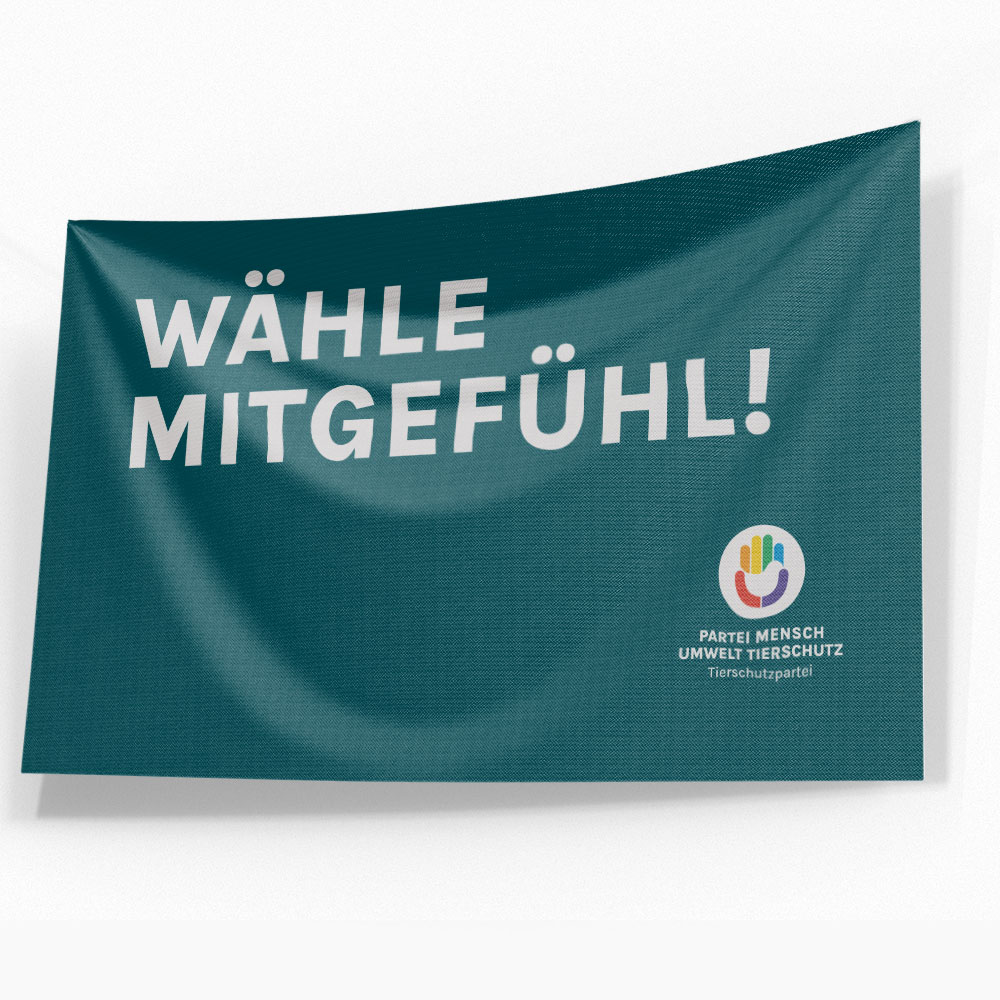 Fahne »Wähle Mitgefühl« 150x90cm petrol oben